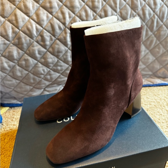 Cole Haan Madeira Brown Suede Ankle Boots with Block Heel (Gemma Dress Bootie) - Picture 4 of 5